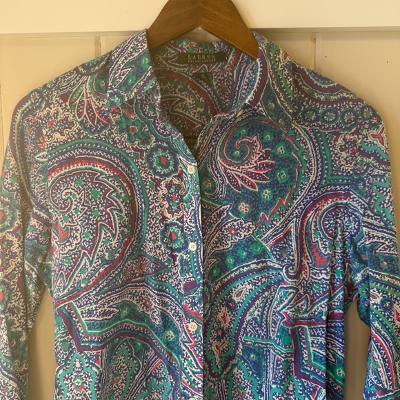 Lauren Ralph Lauren Multicolor Paisley Shirt, Lightweight, Size Medium - Picture 2 of 6